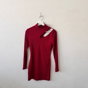 SHEIN Burgundy Red Cutout Bodycon Long Sleeve Dress Size Small